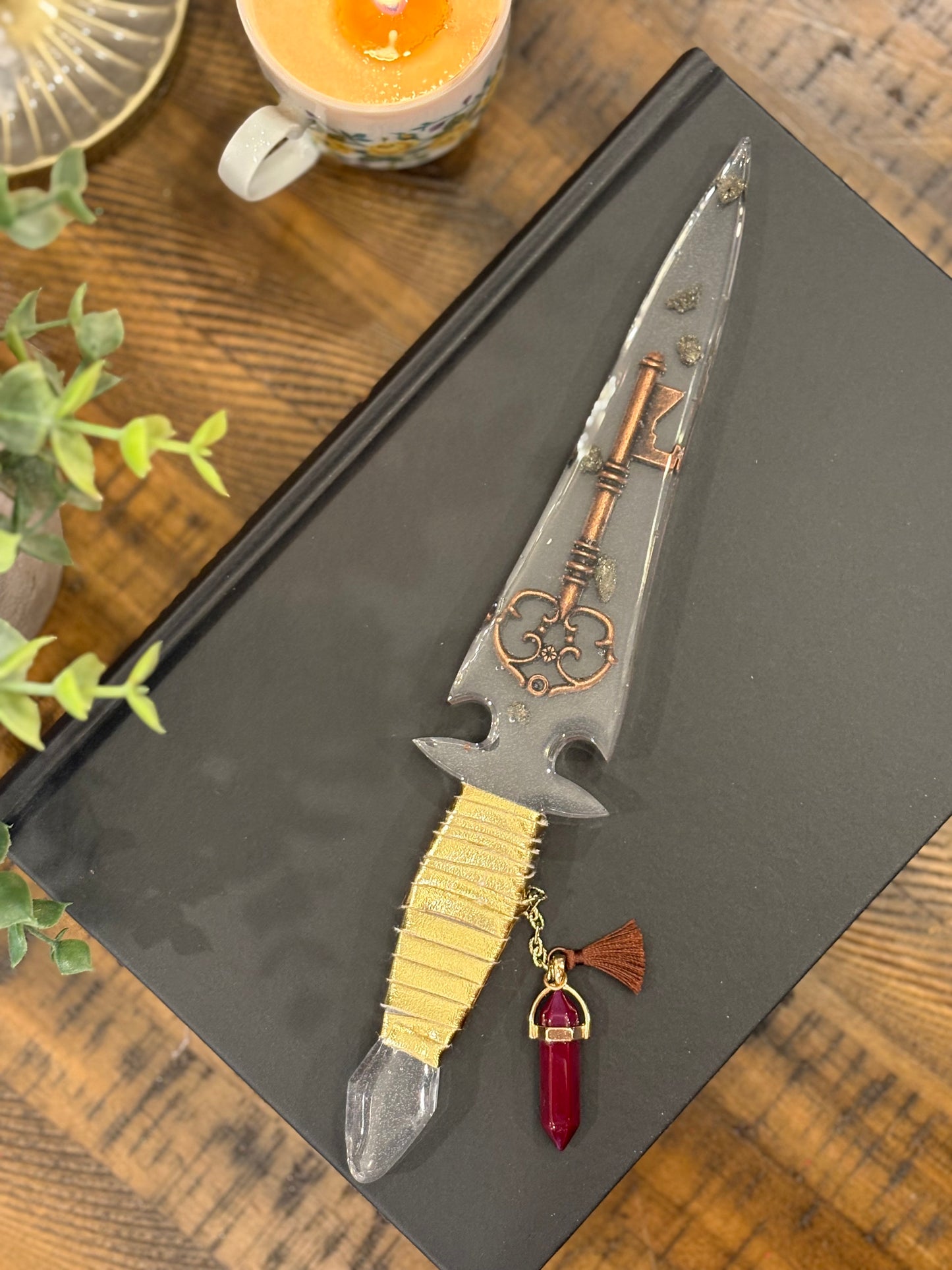 Clear Resin Dagger with Key & Pyrite