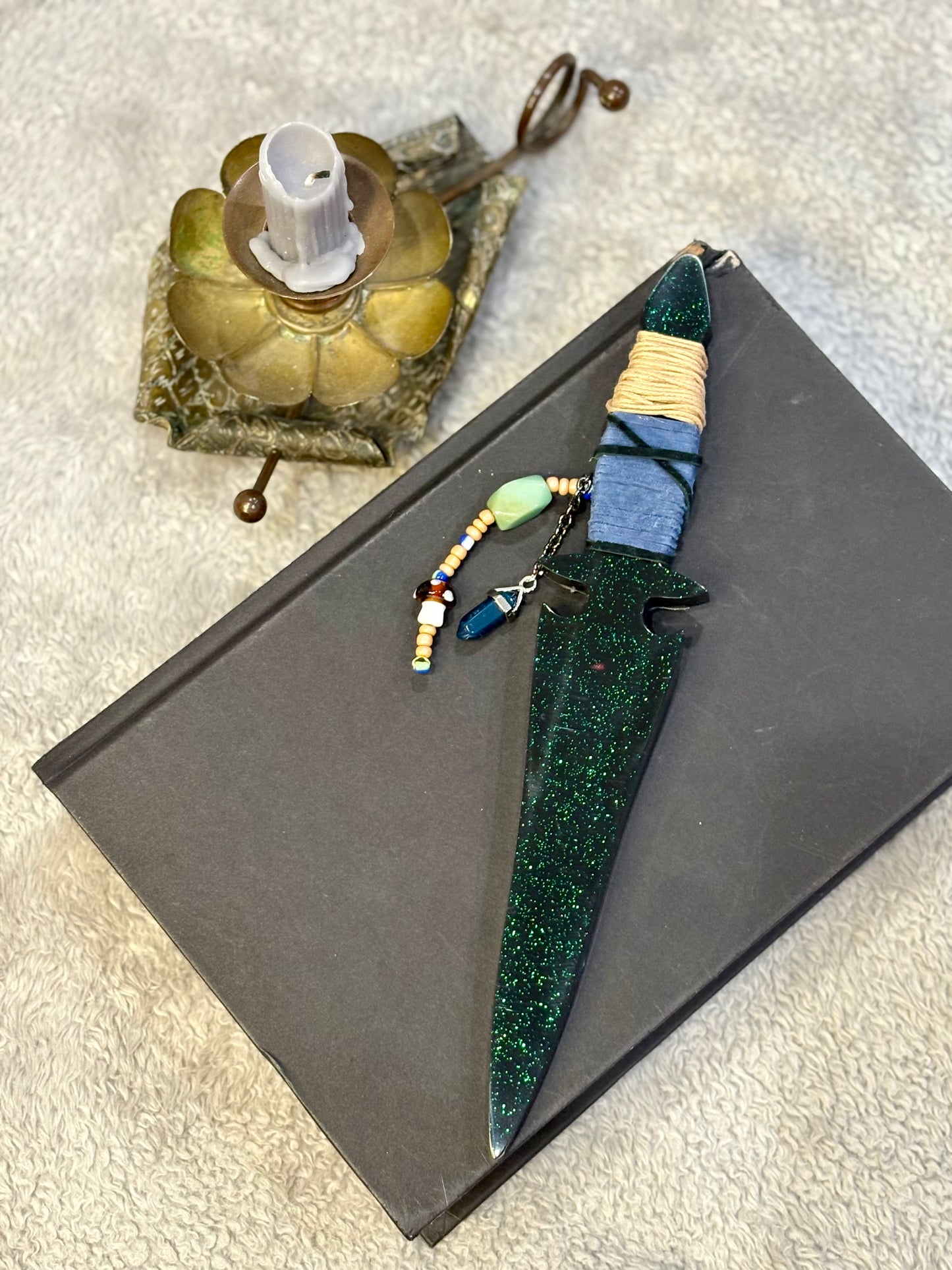 Shimmering Black & Green Resin Dagger