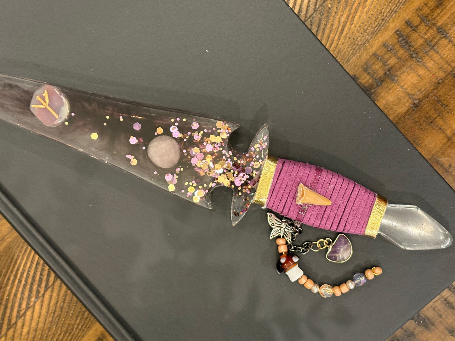 Smokey Purple Resin Dagger with Protection Rune