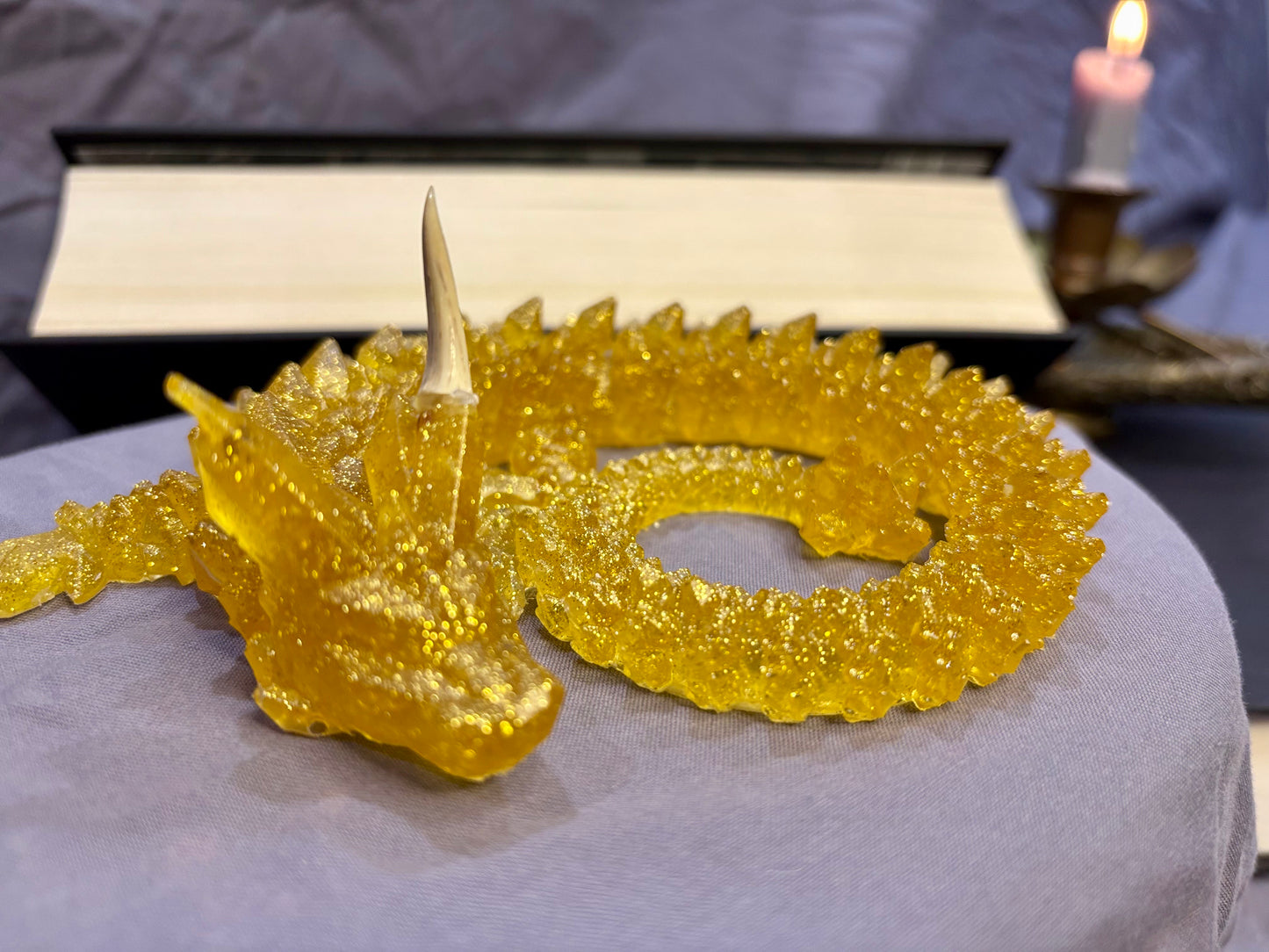 Citrine Golden Resin Dragon with Shark Tooth Horn