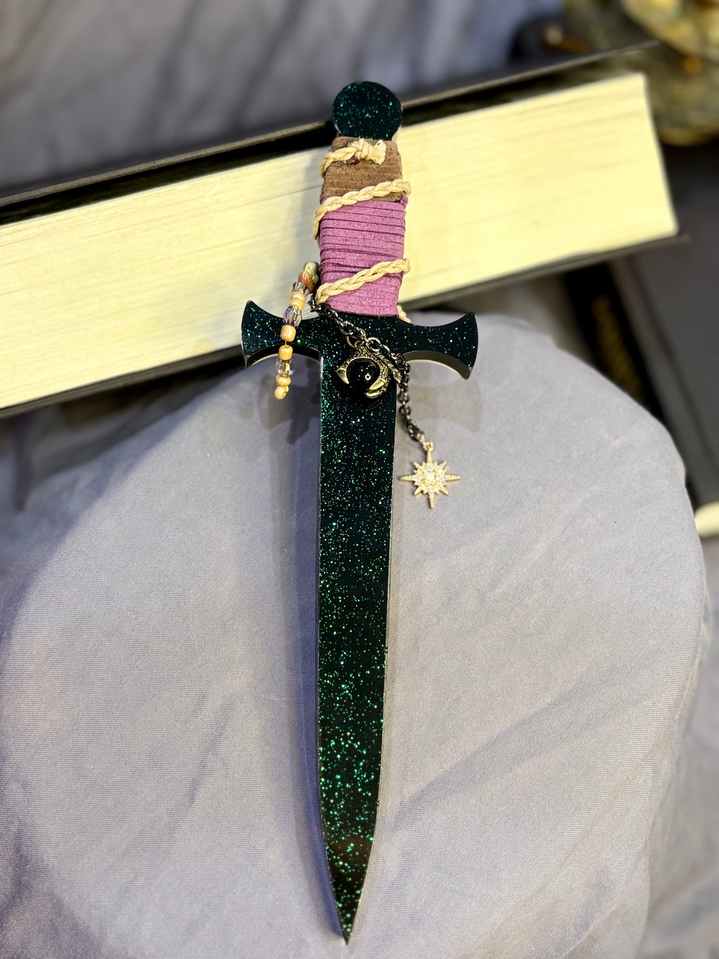 Shimmering Green and Black Resin Dagger
