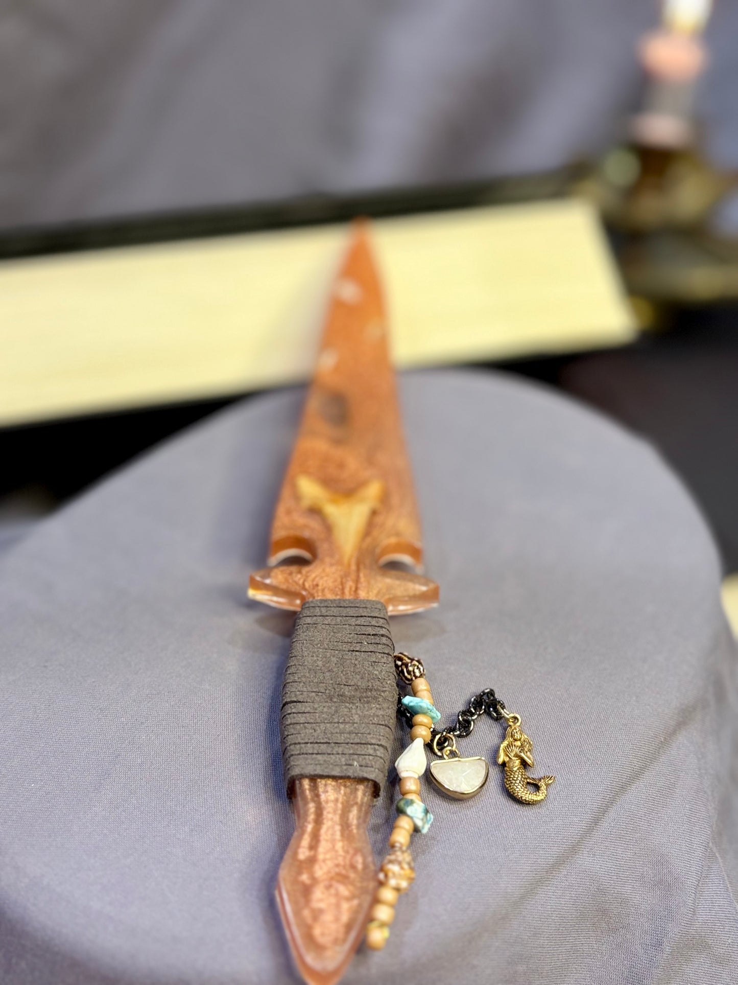 Sharks Tooth and Polished Stone Resin Dagger