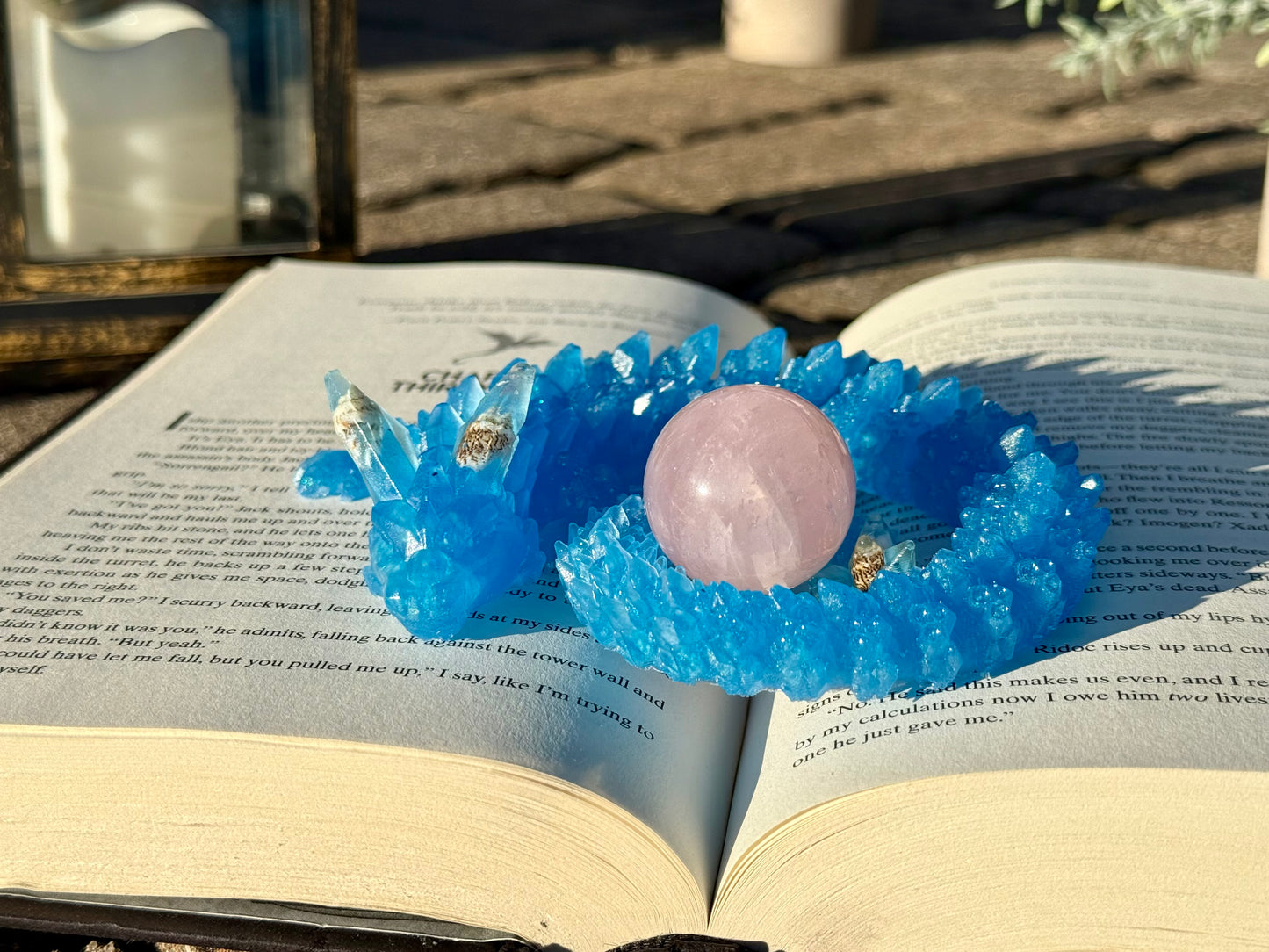Blue Resin Dragon with Seashell Horns and Tail