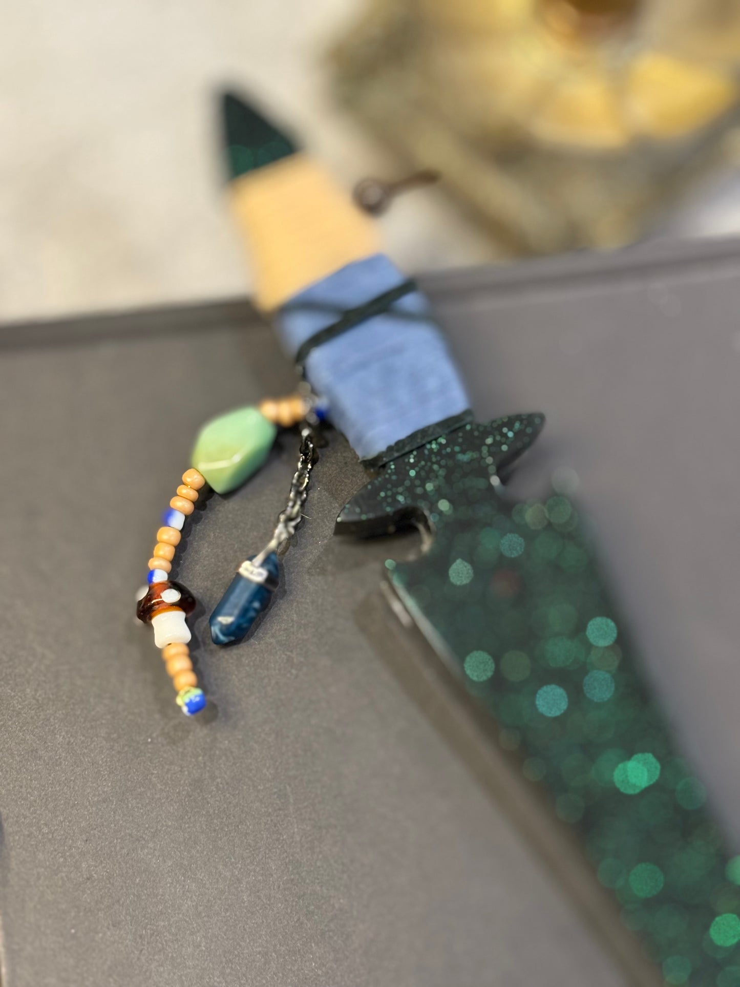 Shimmering Black & Green Resin Dagger