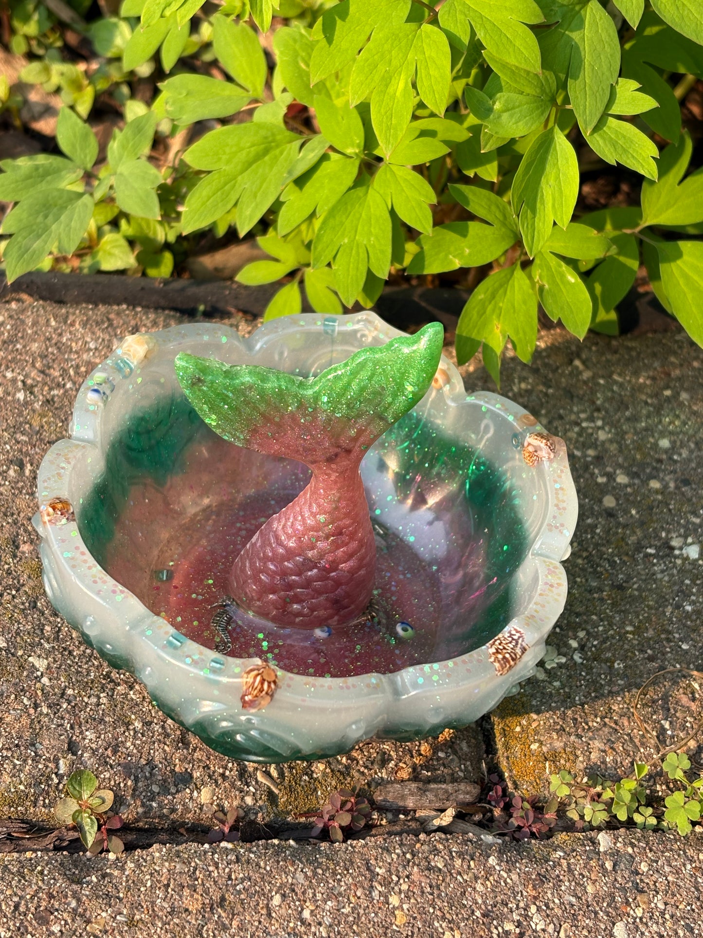Pink/Green Resin Mermaid Trinket Dish