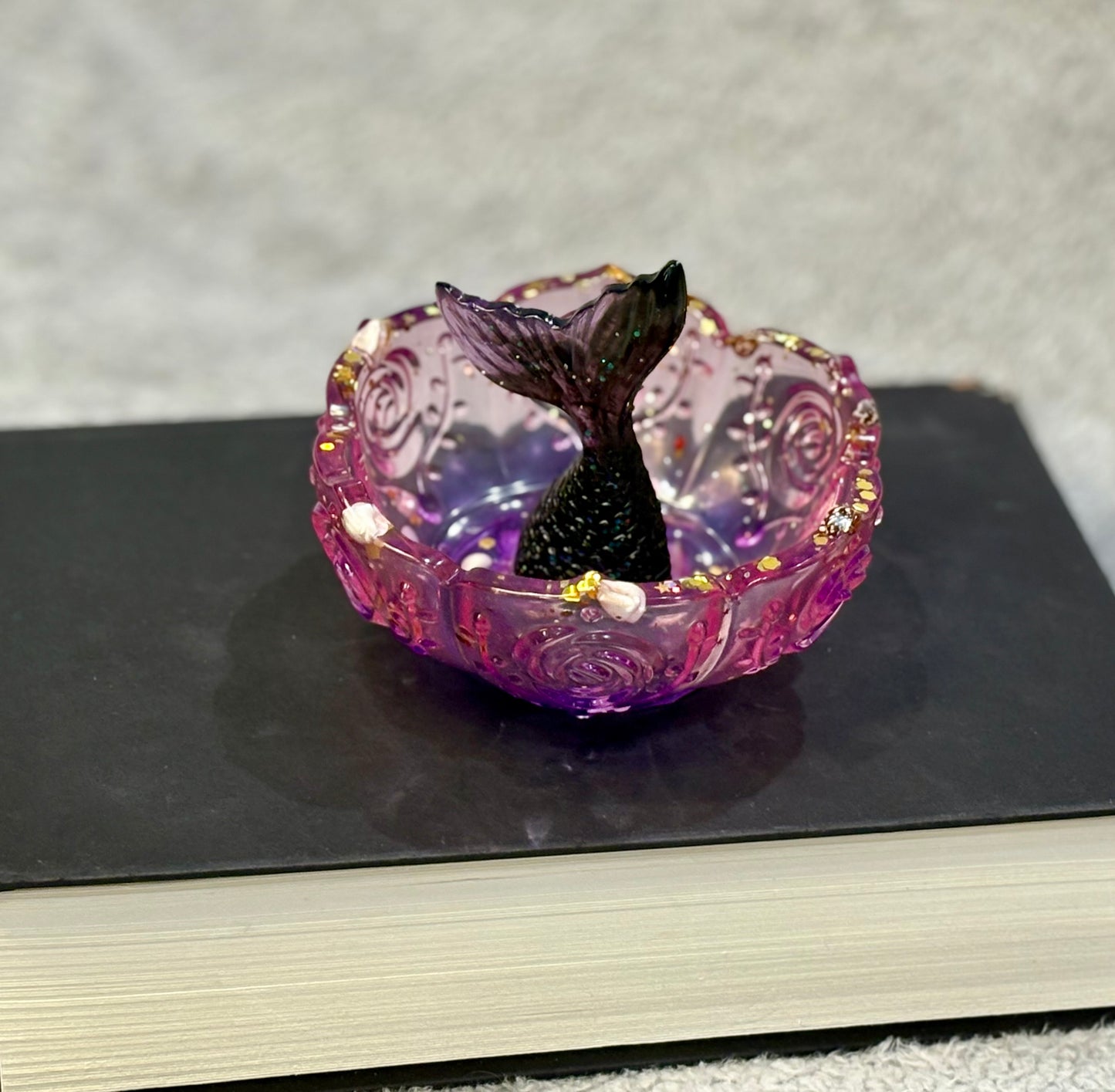 Pink and Black Resin Mermaid Trinket Dish