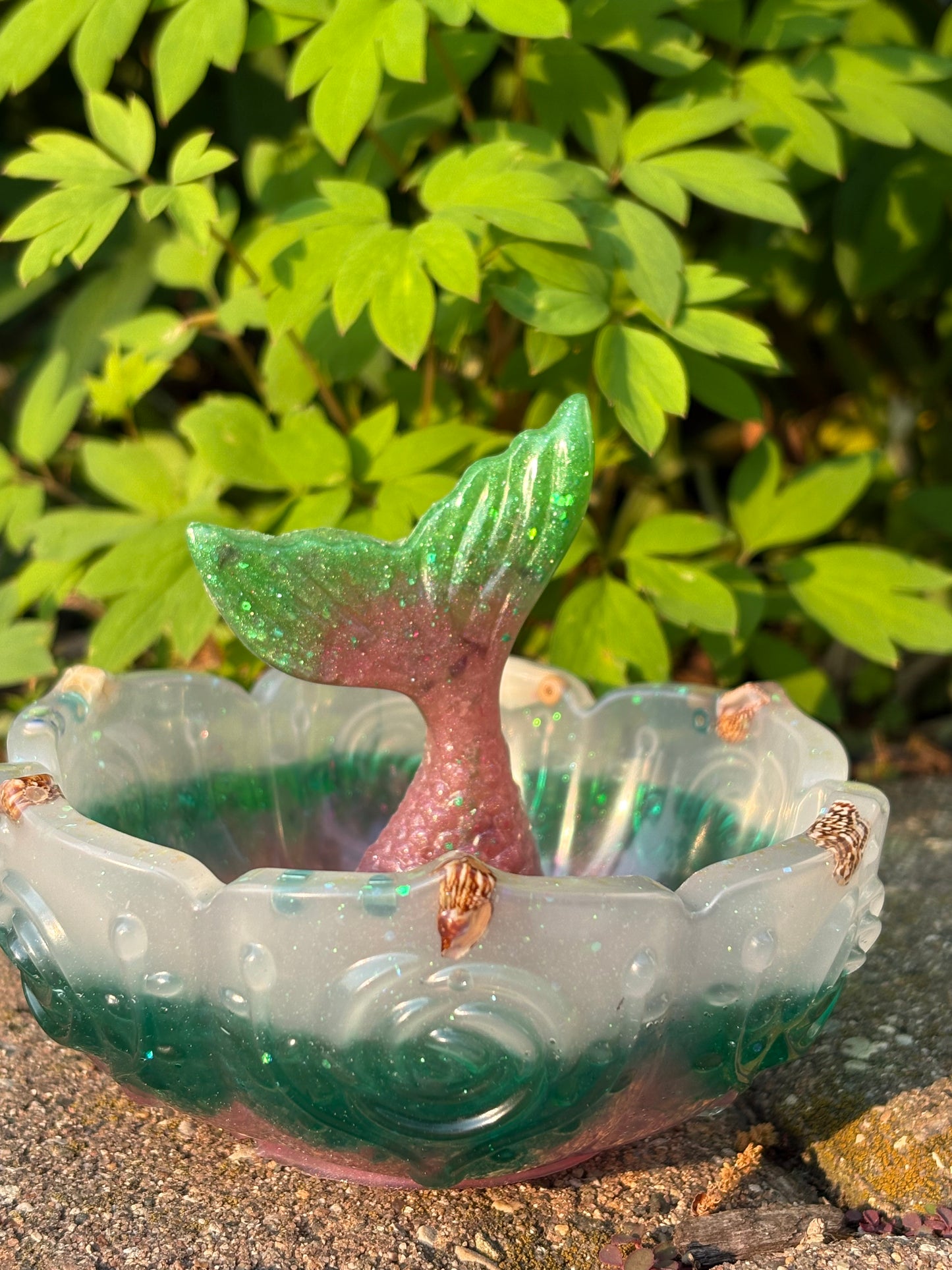 Pink/Green Resin Mermaid Trinket Dish