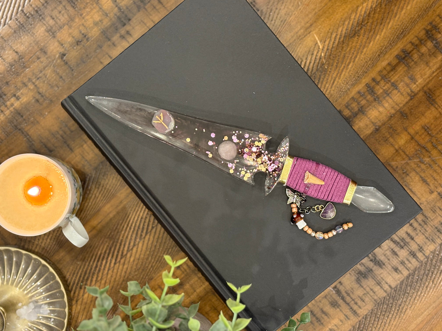 Smokey Purple Resin Dagger with Protection Rune