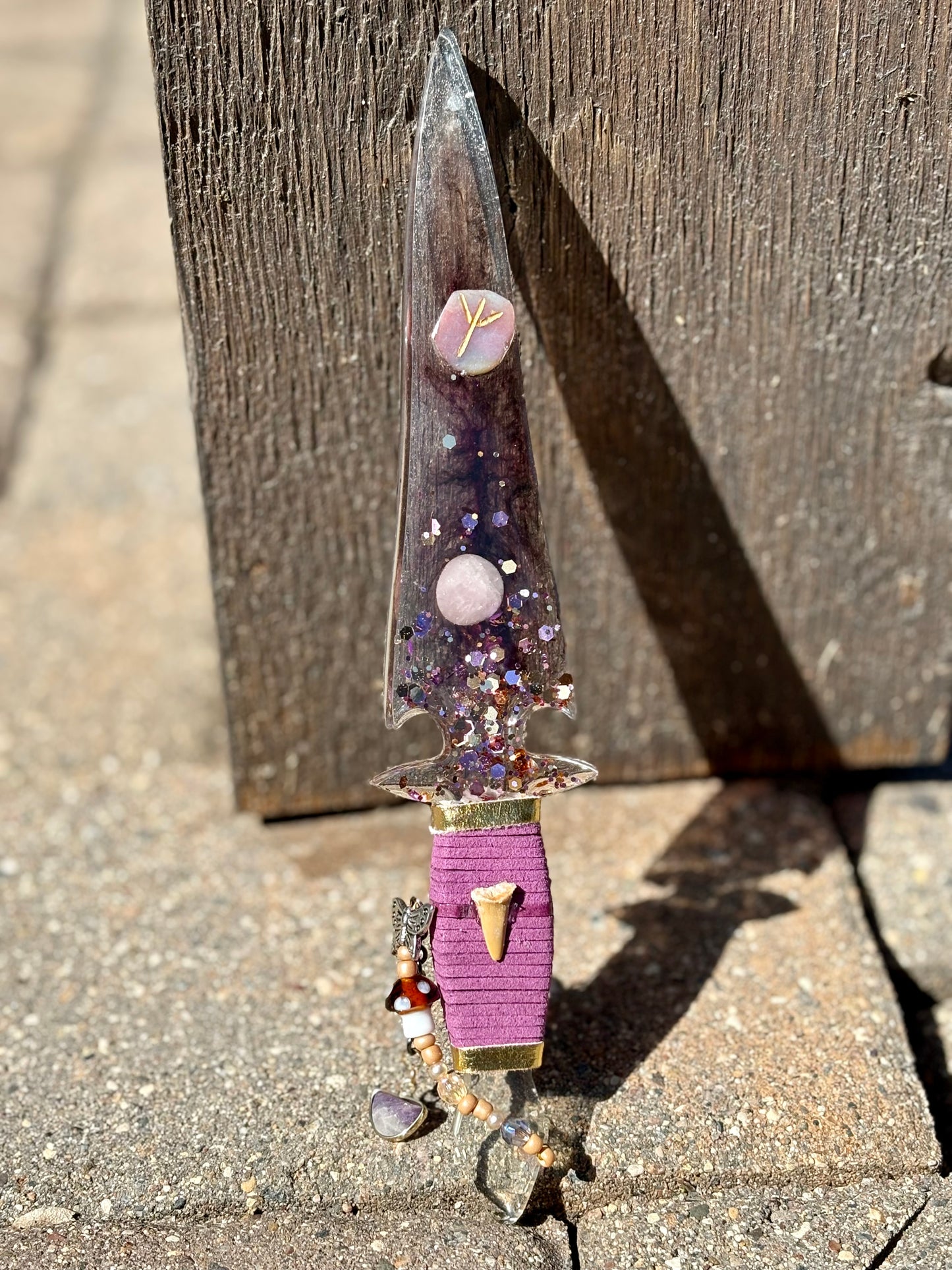 Smokey Purple Resin Dagger with Protection Rune