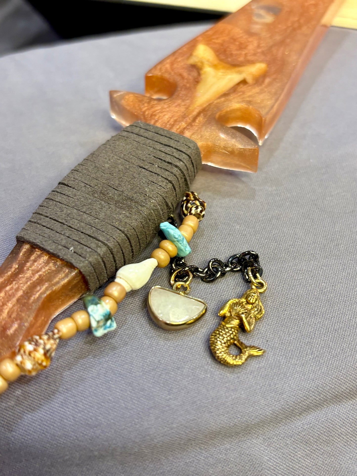 Sharks Tooth and Polished Stone Resin Dagger